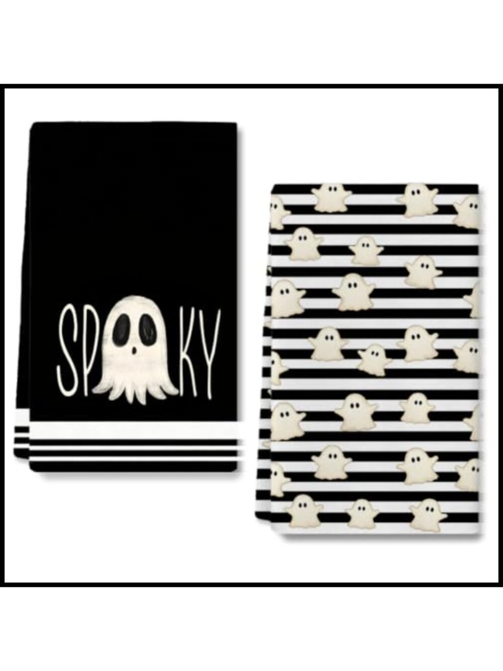 Halloween Ghost Striped Kitchen Towels Set of 2 Polyester Dish Towels 18x26
